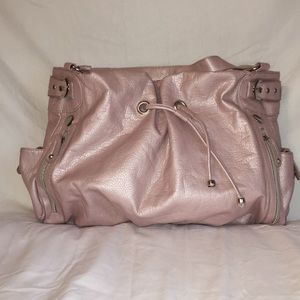 Metallic pink draw string large shoulder bag